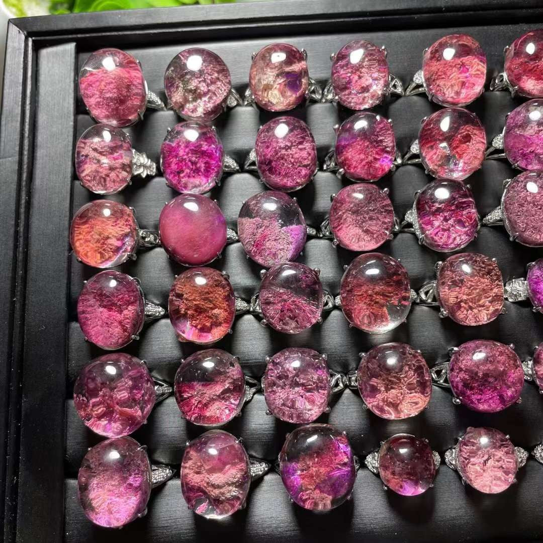 Green/Pink Moss Phantom Quartz Rings