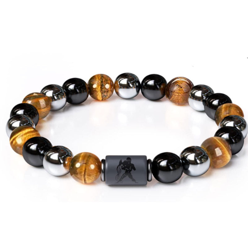 Twelve Constellations Tiger Eye Hematite Mixed Bead Bracelets