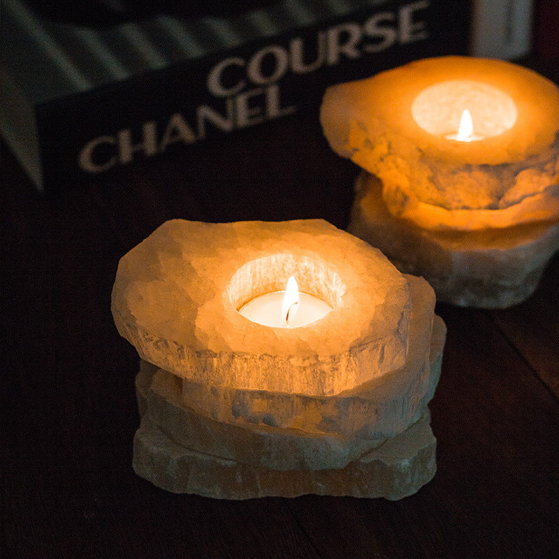 Multi Layer Rough Selenite Candle Holder Ornaments