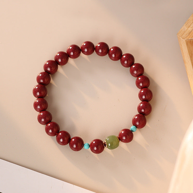 Natural Cinnabar and Jade Ethnic Style Bead Bracelets