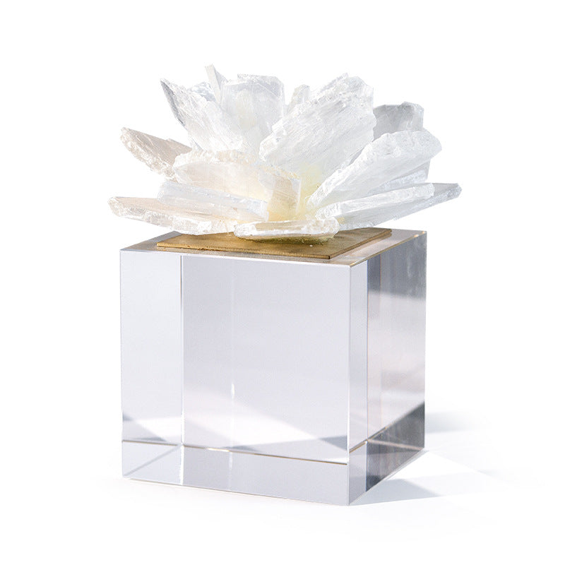 Selenite Clear Flower Glass Cube Home Ornaments