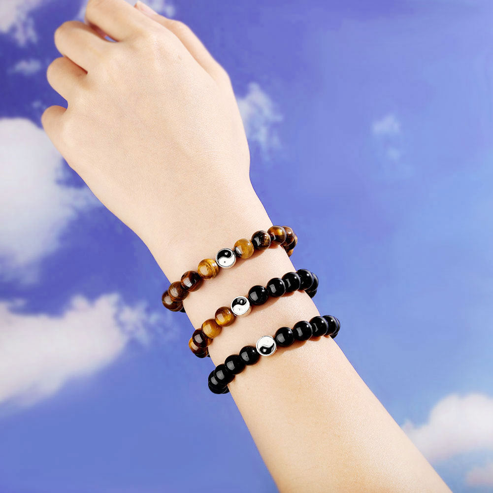 Taichi Tiger Eye Black Matte Daoism Crystal Bead Bracelets