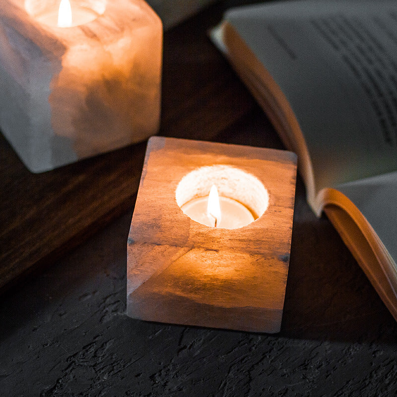 Sugar Cube Shape Selenite Candle Holder Ornaments