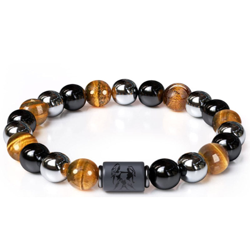 Twelve Constellations Tiger Eye Hematite Mixed Bead Bracelets