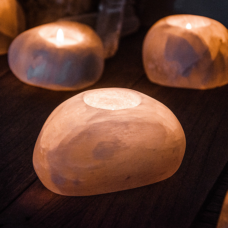 Selenite Oval Candle Holder Ornaments