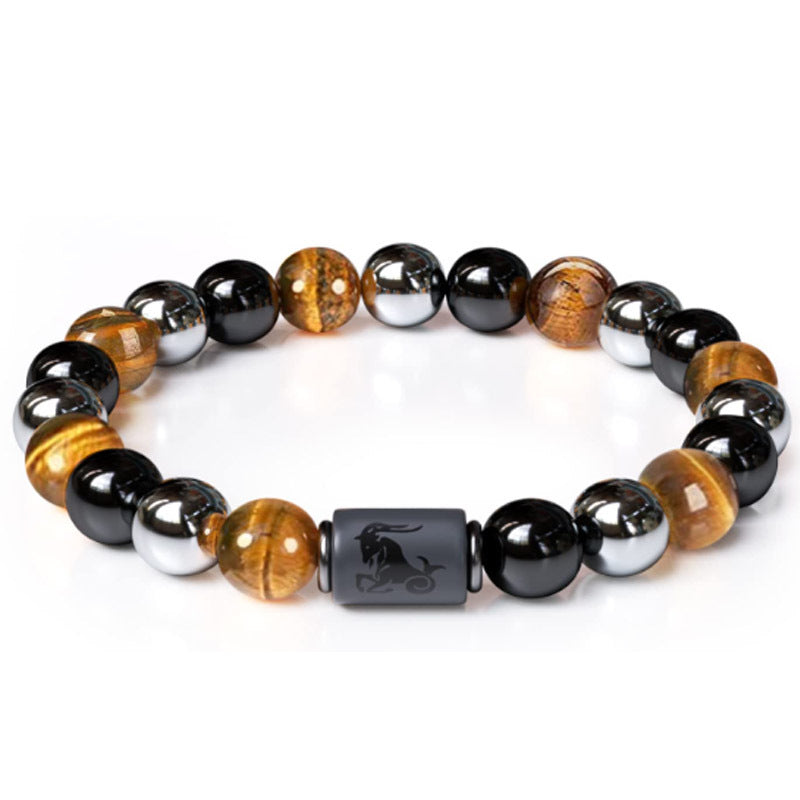 Twelve Constellations Tiger Eye Hematite Mixed Bead Bracelets