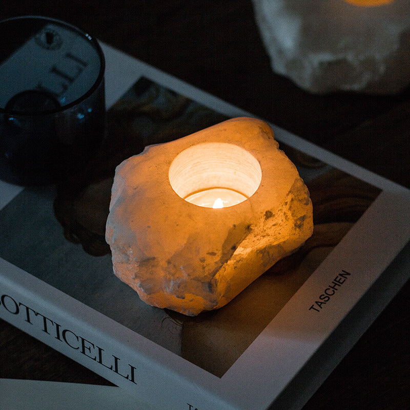 Selenite Irregular Rough Stone Candle Holder Ornaments