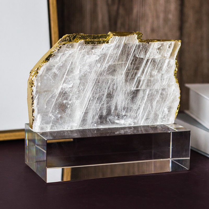 Selenite Raw Mineral Table Ornaments with Gold Leaf