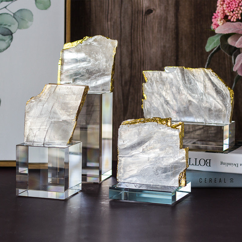 Selenite Raw Mineral Table Ornaments with Gold Leaf