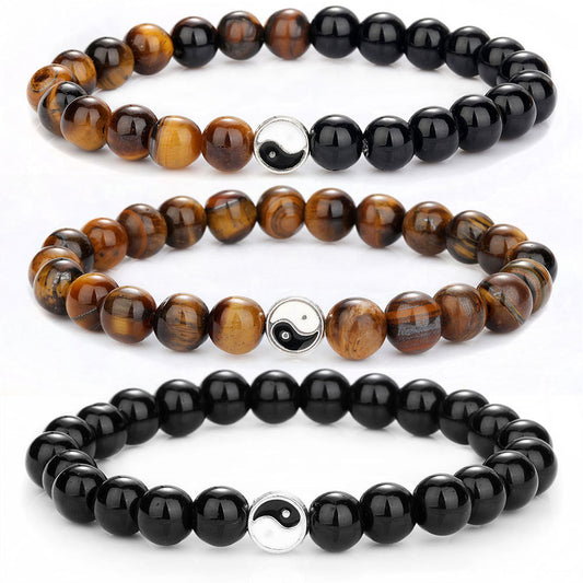 Taichi Tiger Eye Black Matte Daoism Crystal Bead Bracelets