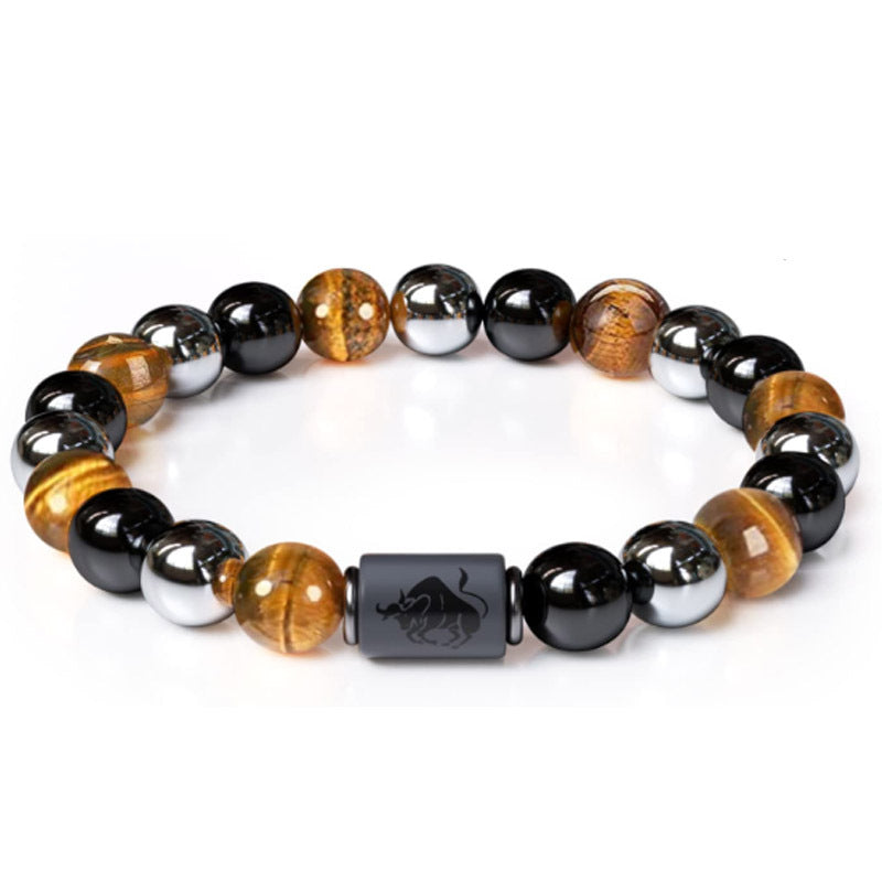 Twelve Constellations Tiger Eye Hematite Mixed Bead Bracelets