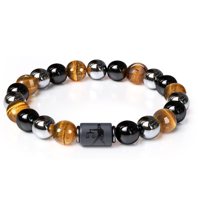 Twelve Constellations Tiger Eye Hematite Mixed Bead Bracelets