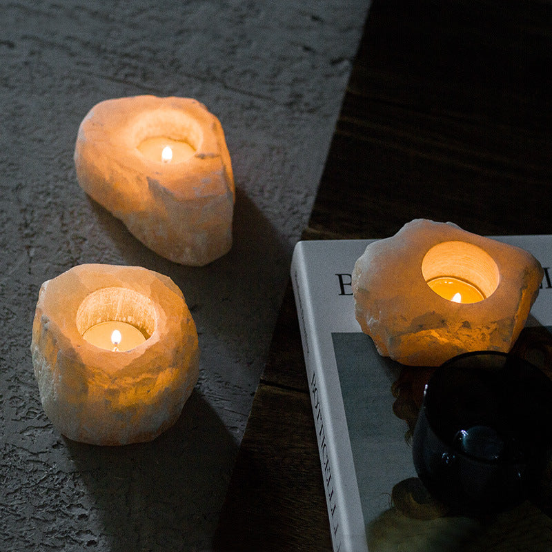 Selenite Irregular Rough Stone Candle Holder Ornaments