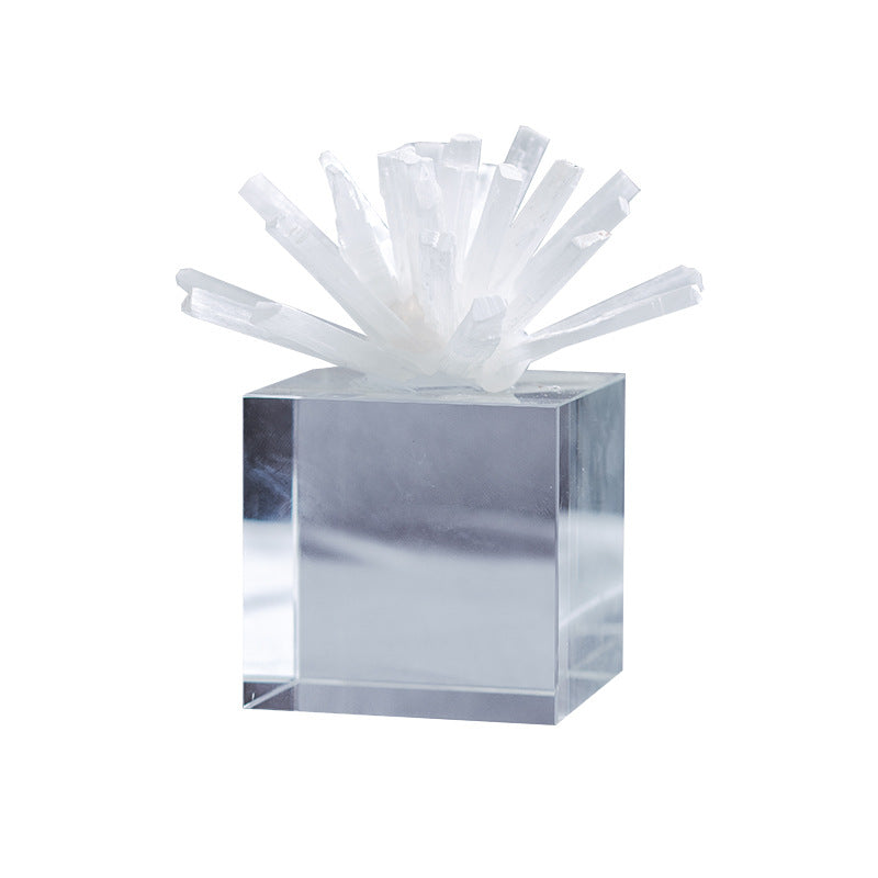 Selenite Clear Flower Glass Cube Home Ornaments