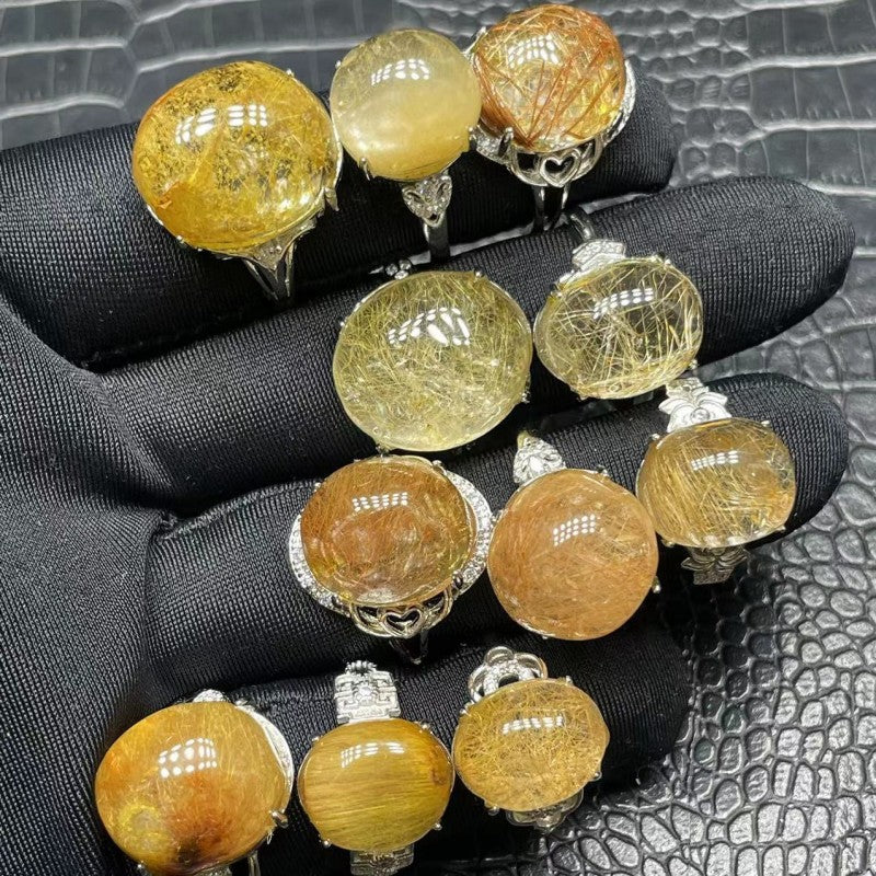 Natural Golden Rutile Quartz Rings