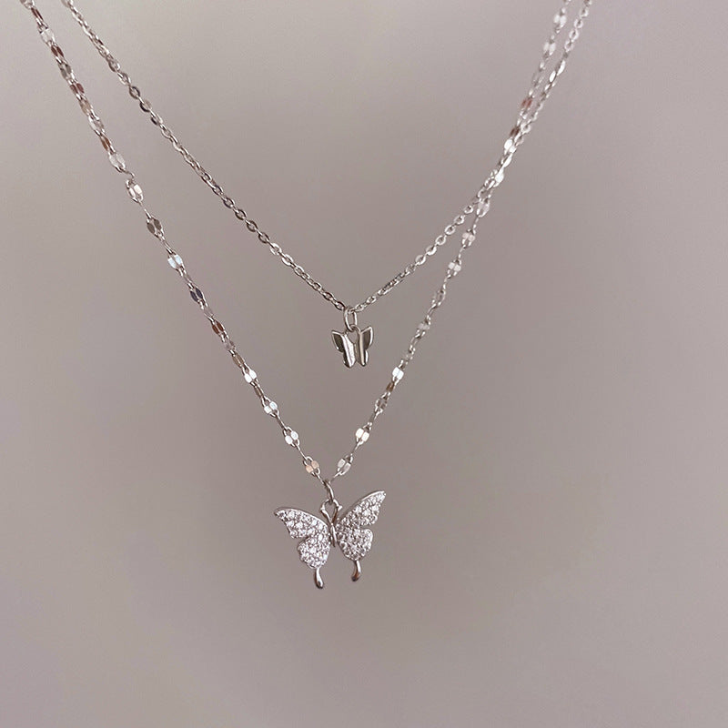 S925 Butterfly Double Layer Necklaces