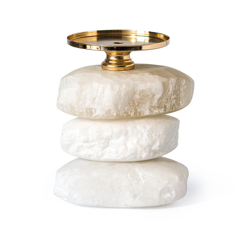 Selenite Rough Stone Double Triple Candle Holder Ornaments