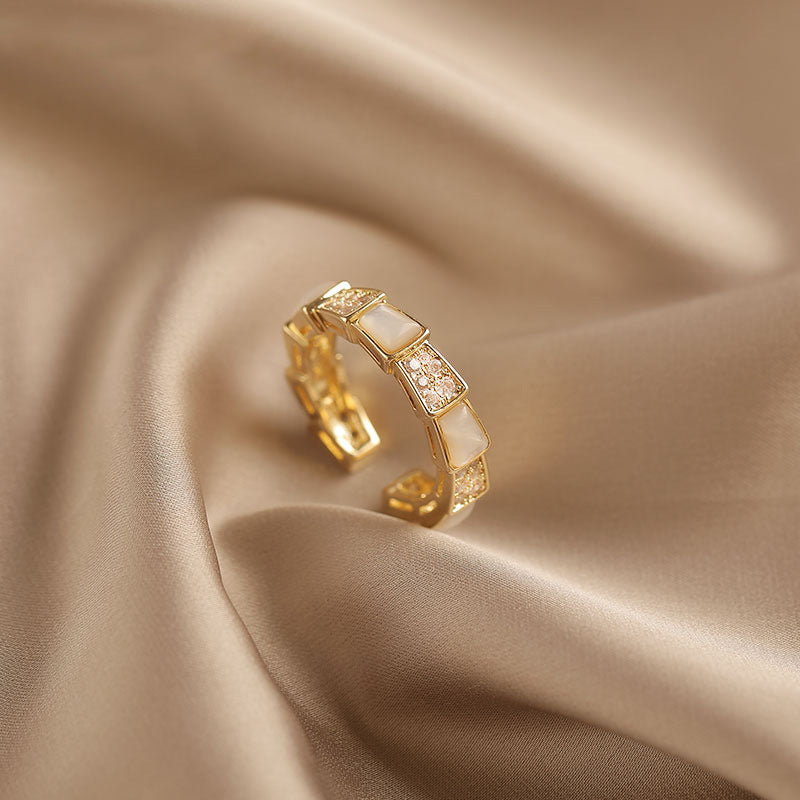 Zircon Stone Bamboo Style Open Rings