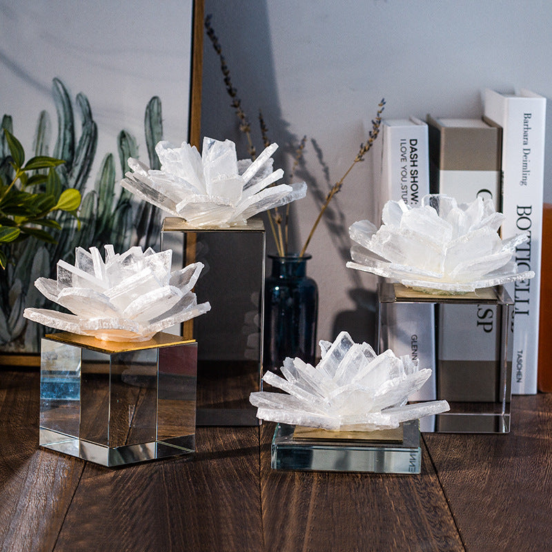 Selenite Clear Flower Glass Cube Home Ornaments