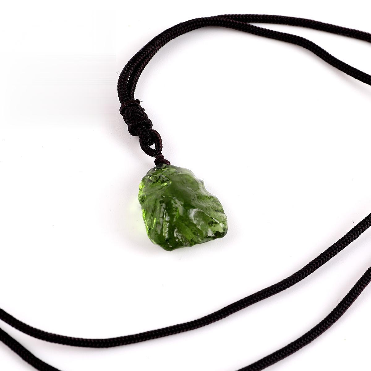 Czech Rough Green Quartz Pendant Necklace