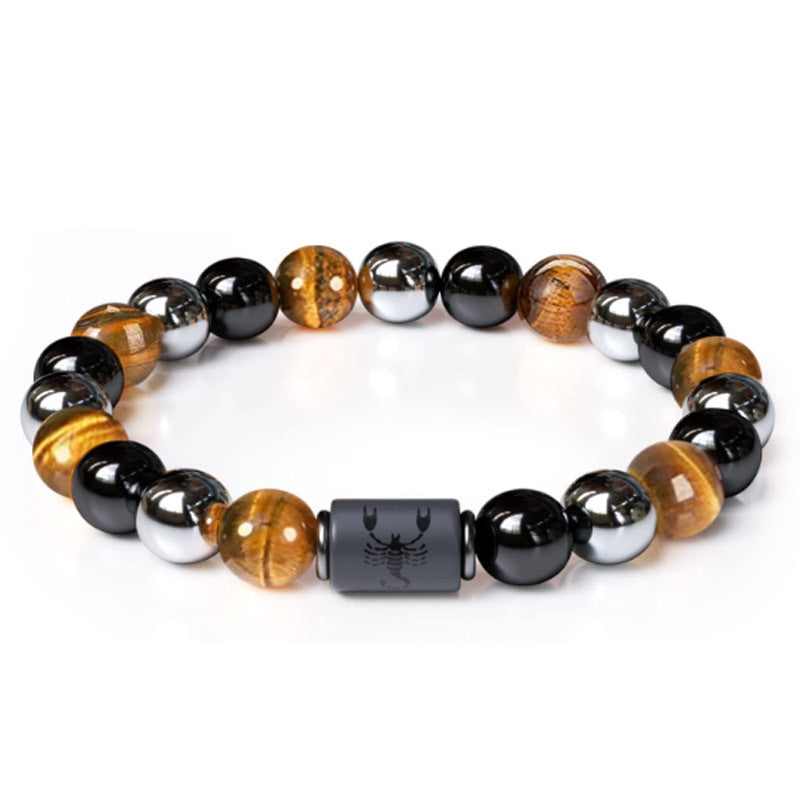 Twelve Constellations Tiger Eye Hematite Mixed Bead Bracelets