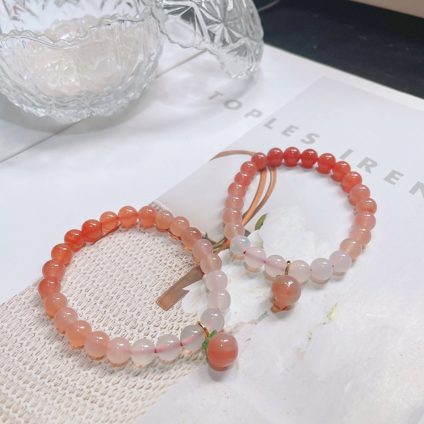 Gradient Carnelian Agate Peach Drop Bead Bracelets