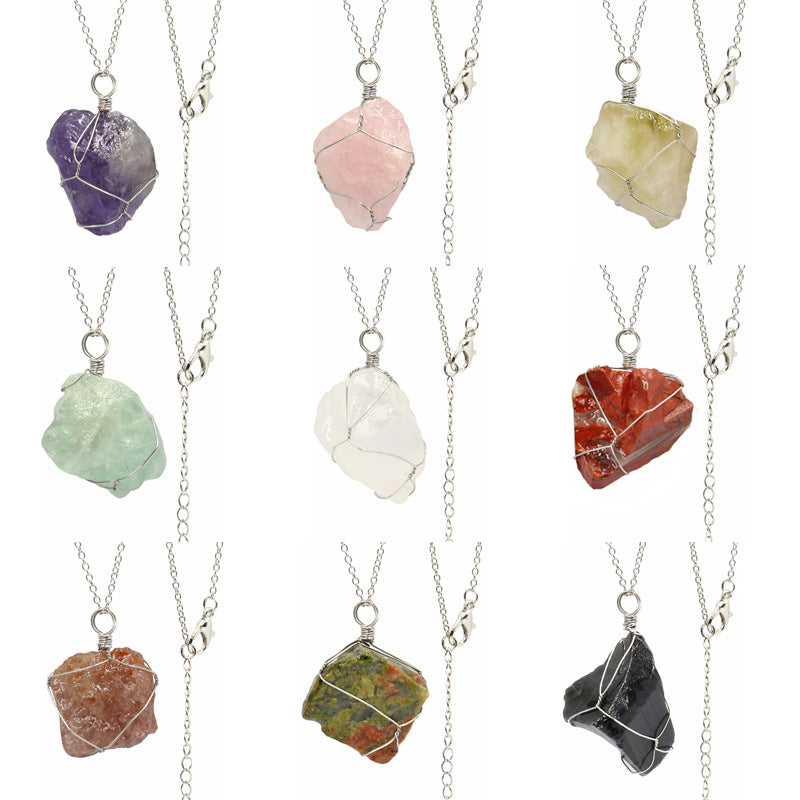 Rough Crystal Stone Pendant Necklaces