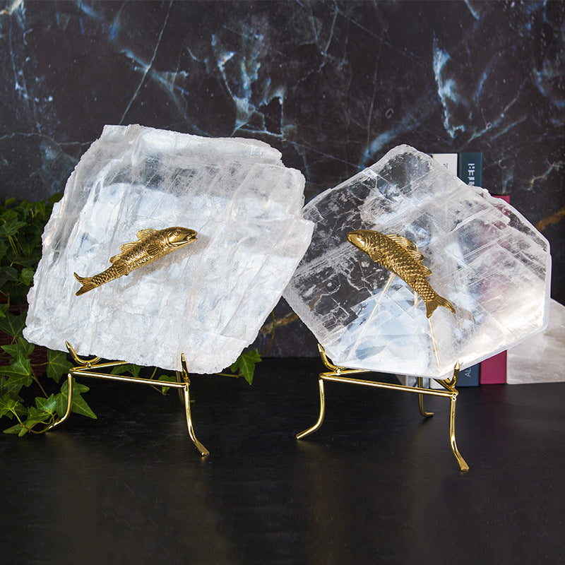 Clear Selenite Goldfish Pair Table Ornaments