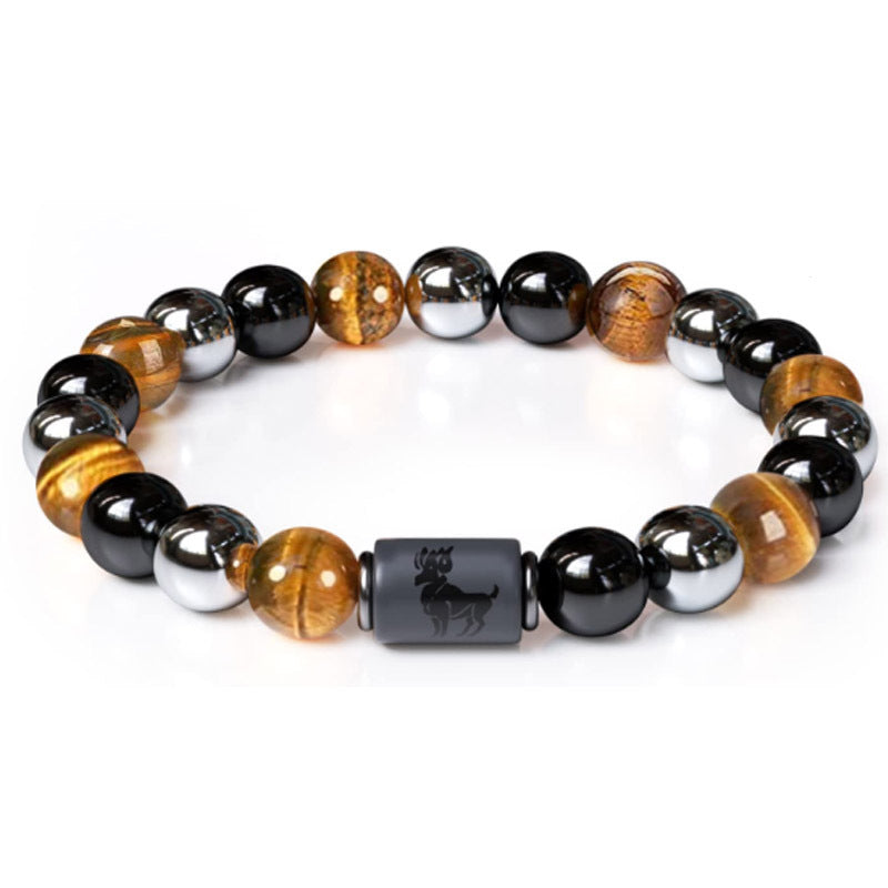 Twelve Constellations Tiger Eye Hematite Mixed Bead Bracelets