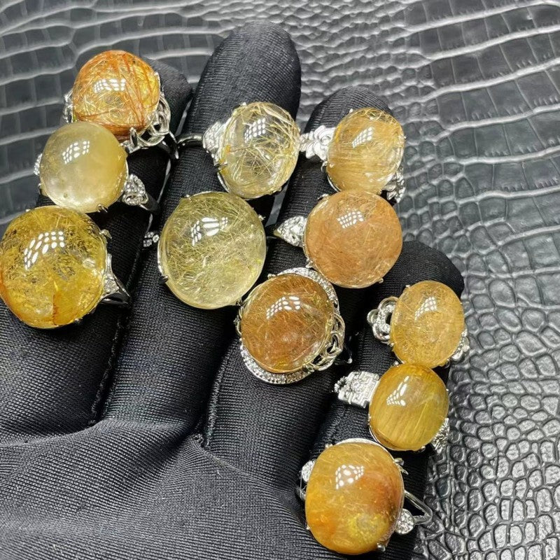 Natural Golden Rutile Quartz Rings