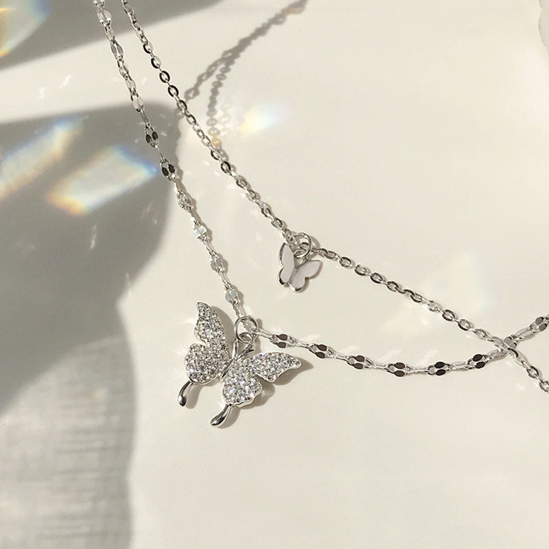 S925 Butterfly Double Layer Necklaces