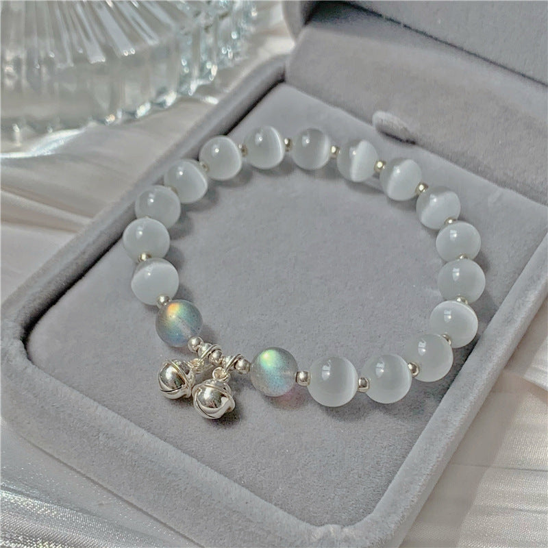 White Cat Eye Stone Gray Moonstone Bell 8mm Bead Bracelets