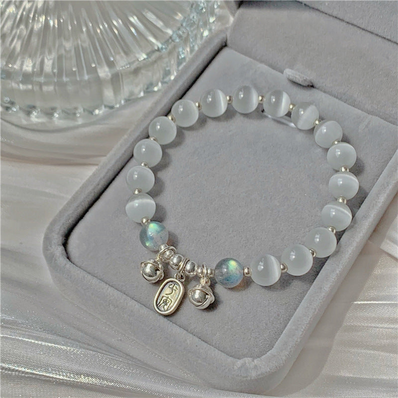 White Cat Eye Stone Gray Moonstone Bell 8mm Bead Bracelets