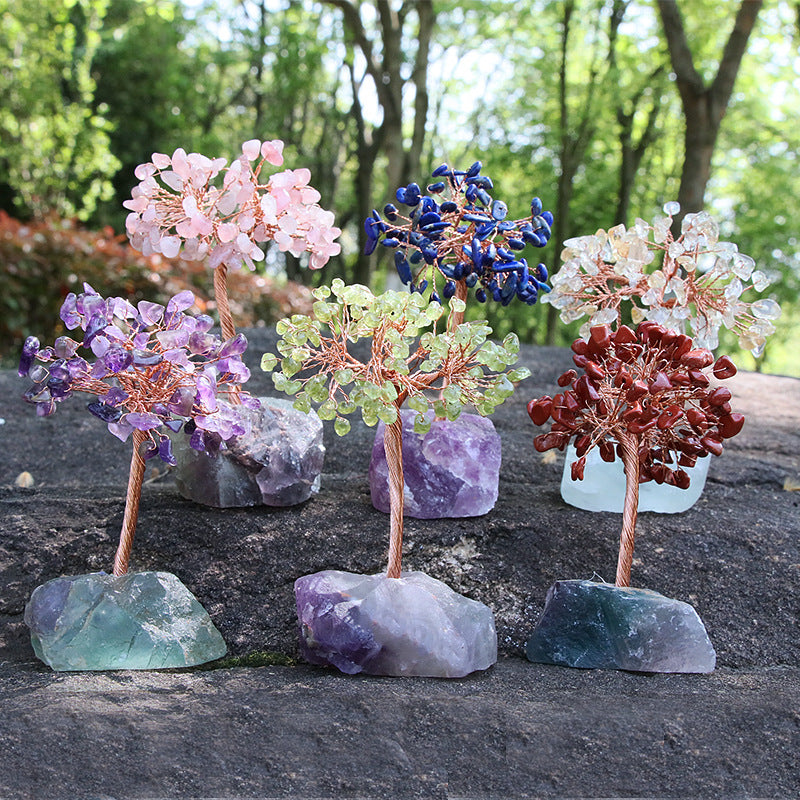 Crystal Chip Lucky Tree with Rough Fluorite Base Ornaments