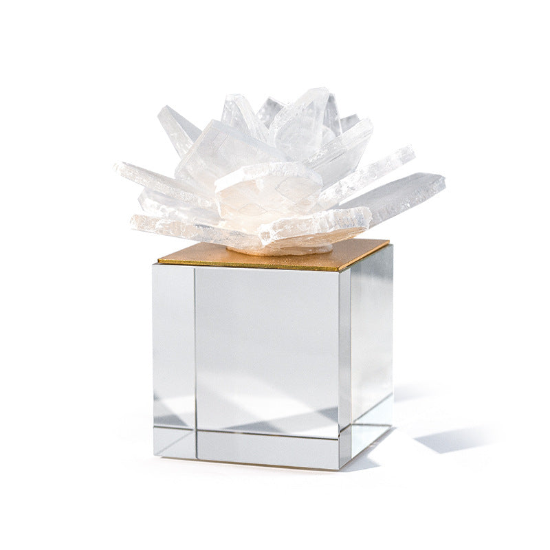 Selenite Clear Flower Glass Cube Home Ornaments