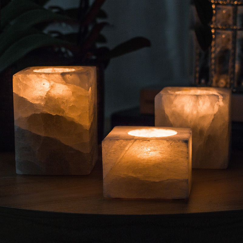 Sugar Cube Shape Selenite Candle Holder Ornaments