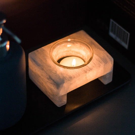 Selenite Candle Holder Single Double Hole Ornaments