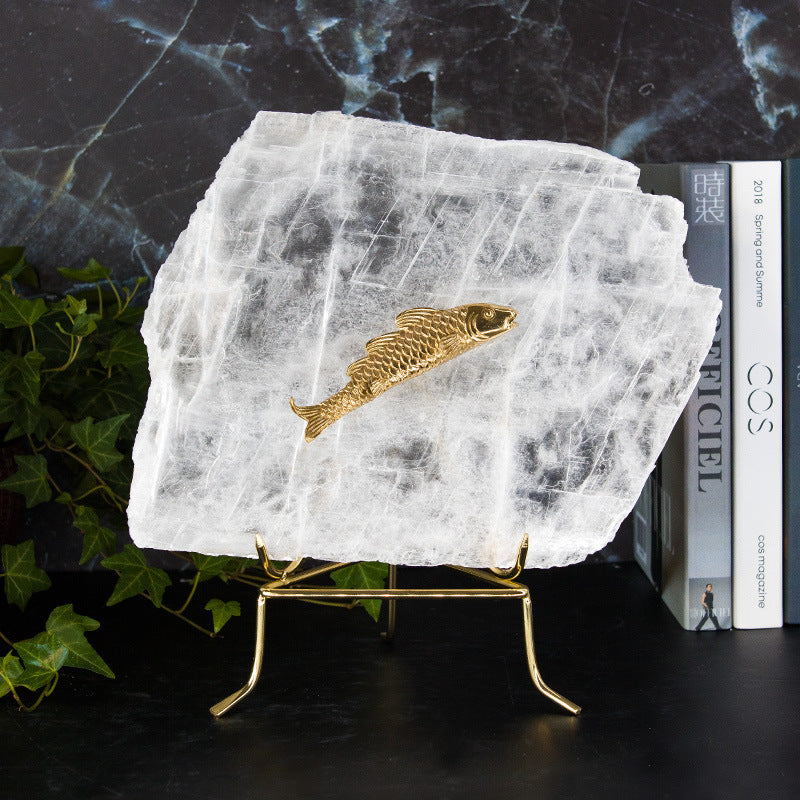 Clear Selenite Goldfish Pair Table Ornaments