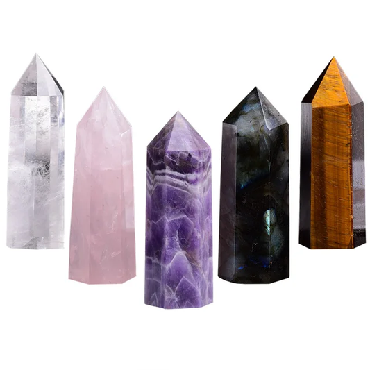 Mixed Material Gemstone Point Wands Towers Obelisk