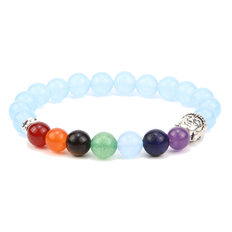 8mm Buddha Head 7 Chakra Crystal Bead Bracelets