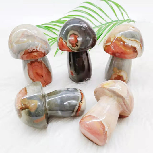 Polychrome Stone Mushroom Carvings