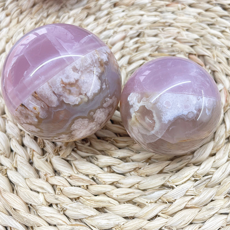 Flower Agate With Rose Quartz Stiching Spheres