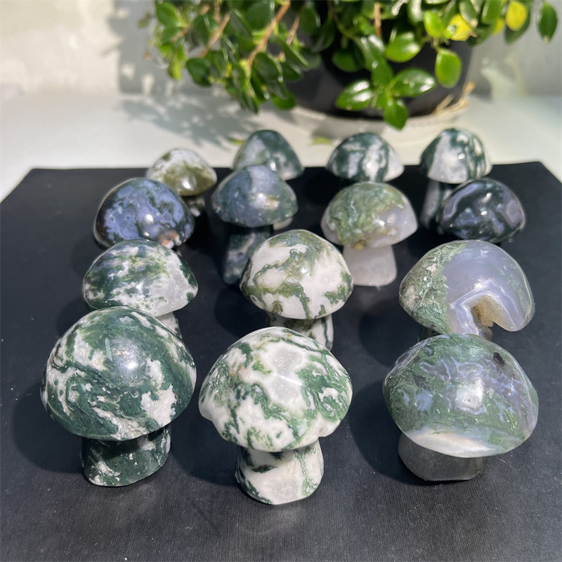 Moss Agate Mushroom Carvings