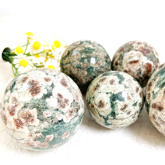 Green Flower Jasper Spheres