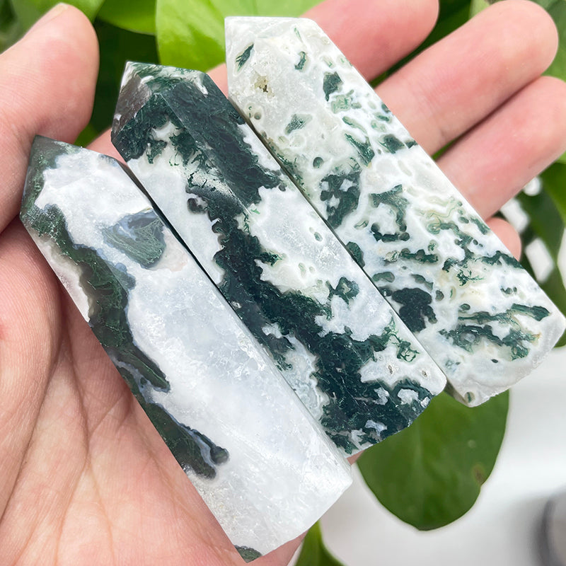 Moss Agate Druzy Geode Point Wands