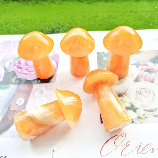 Yellow Calcite Mushroom Carvings