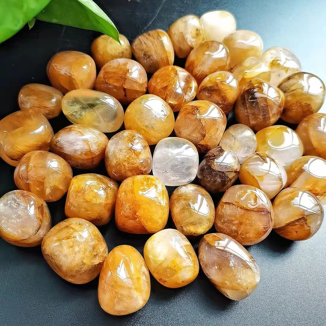 Yellow Fire Quartz Hematoid Tumble Stones