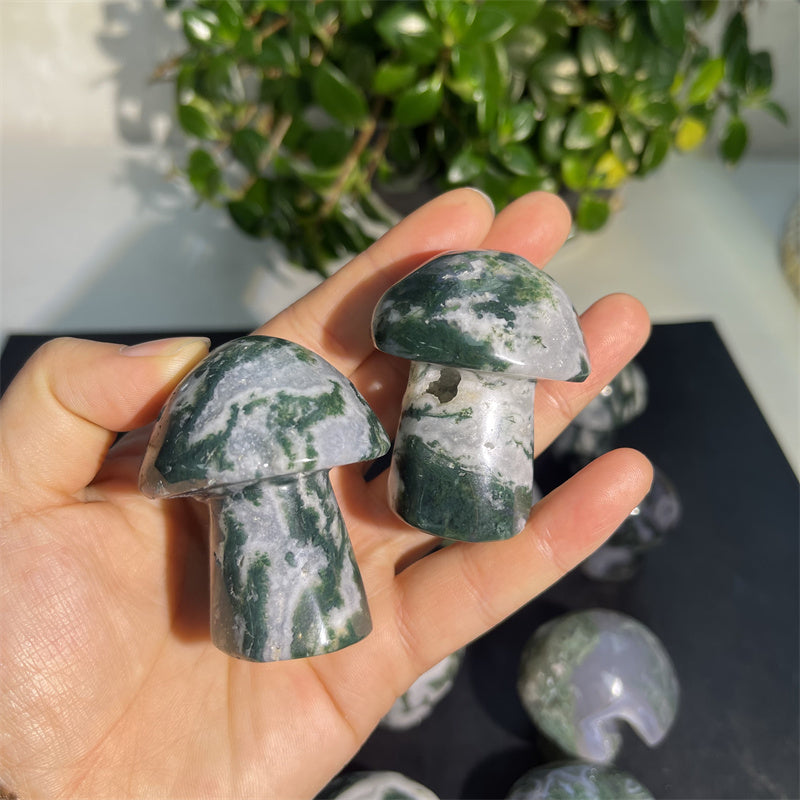 Moss Agate Mushroom Carvings