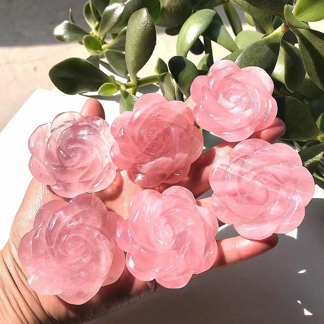 Rose Quartz Flower Carvings