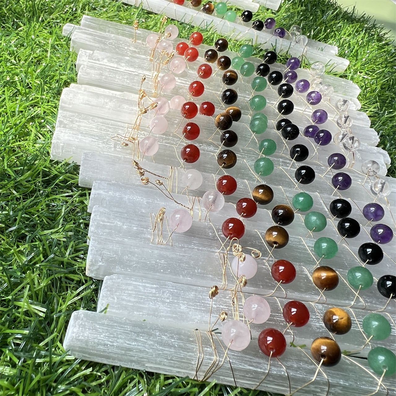 Seven Chakras Beads Selenite Sticks 18cm